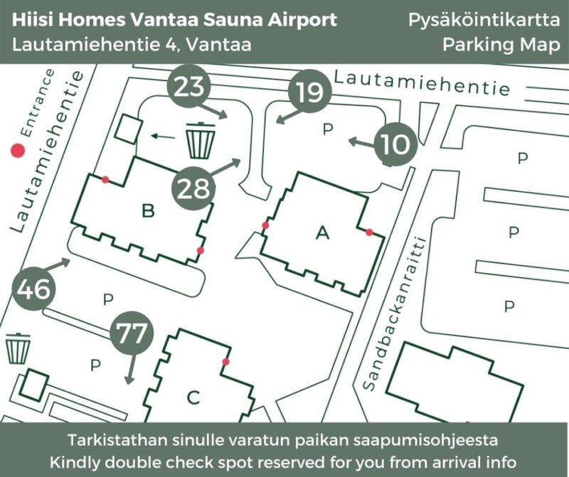 Arrival and Parking Hiisi Homes Vantaa Sauna Airport